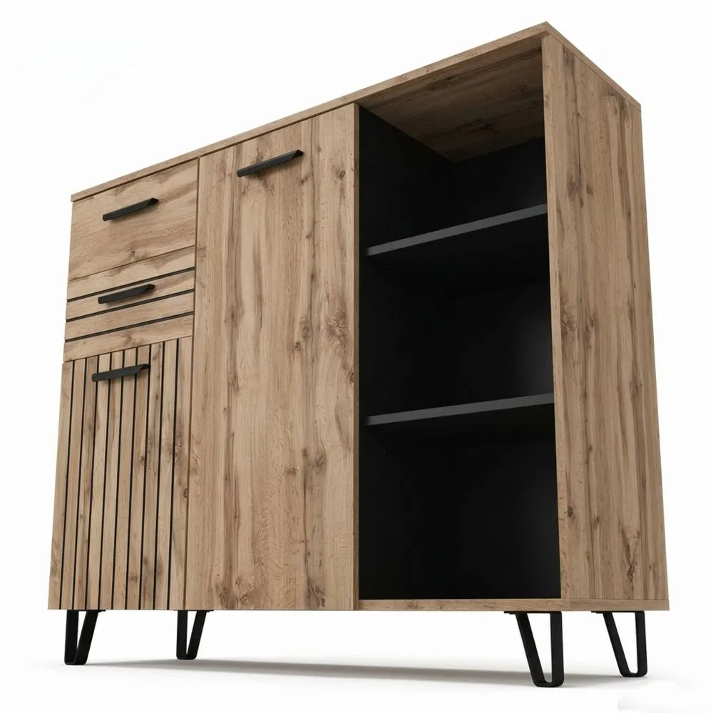 Aparador Marrón con Cajones y Puertas, 38 x 100 cm