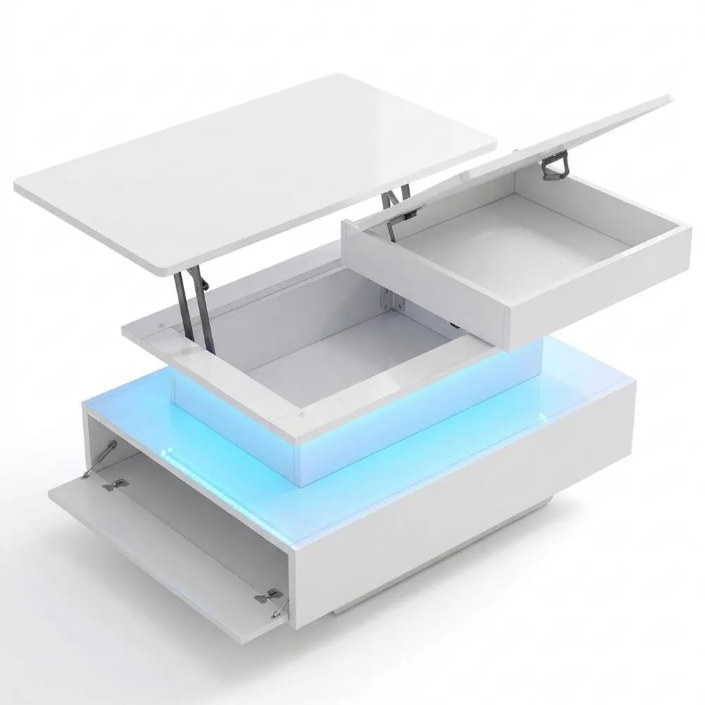 Mesa de Centro Elevable y Extensible con LED y Cajones para Sala de Estar