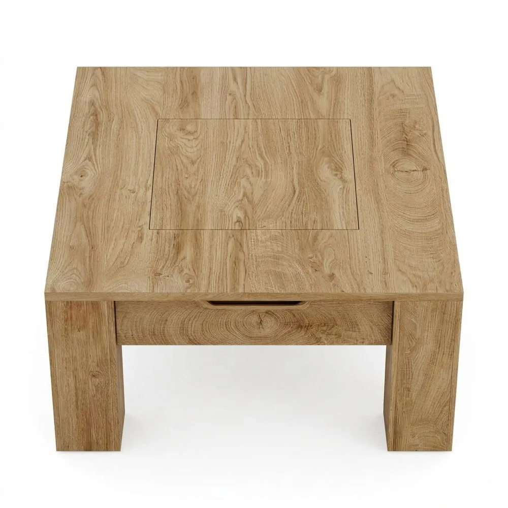 Mesa de Centro Cuadrada 100x100x50 cm, Ideal para Sala o Comedor, Oficina, Balcón, con Patas de Madera Robusta, Color Marrón Claro