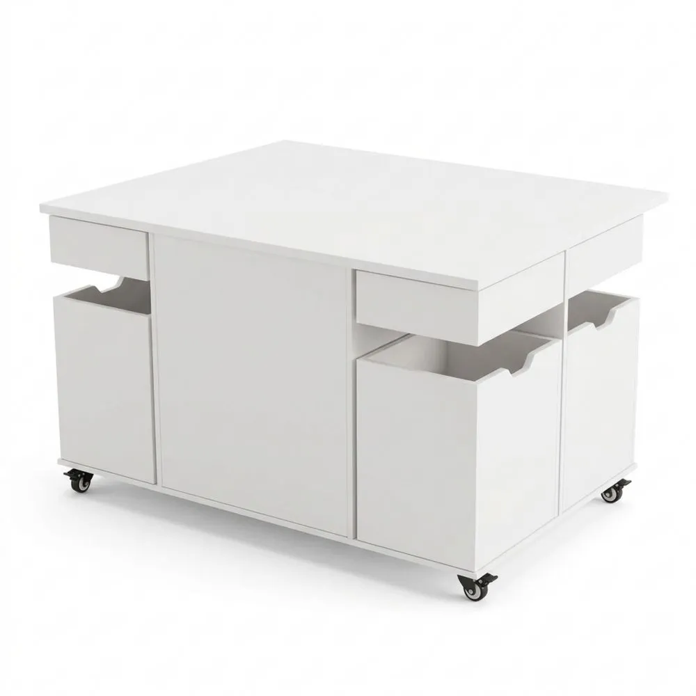 Mesa de Centro Multifuncional Ajustable en Altura con Cajón y 4 Taburetes, Convertible en Mesa de Comedor (Blanco)