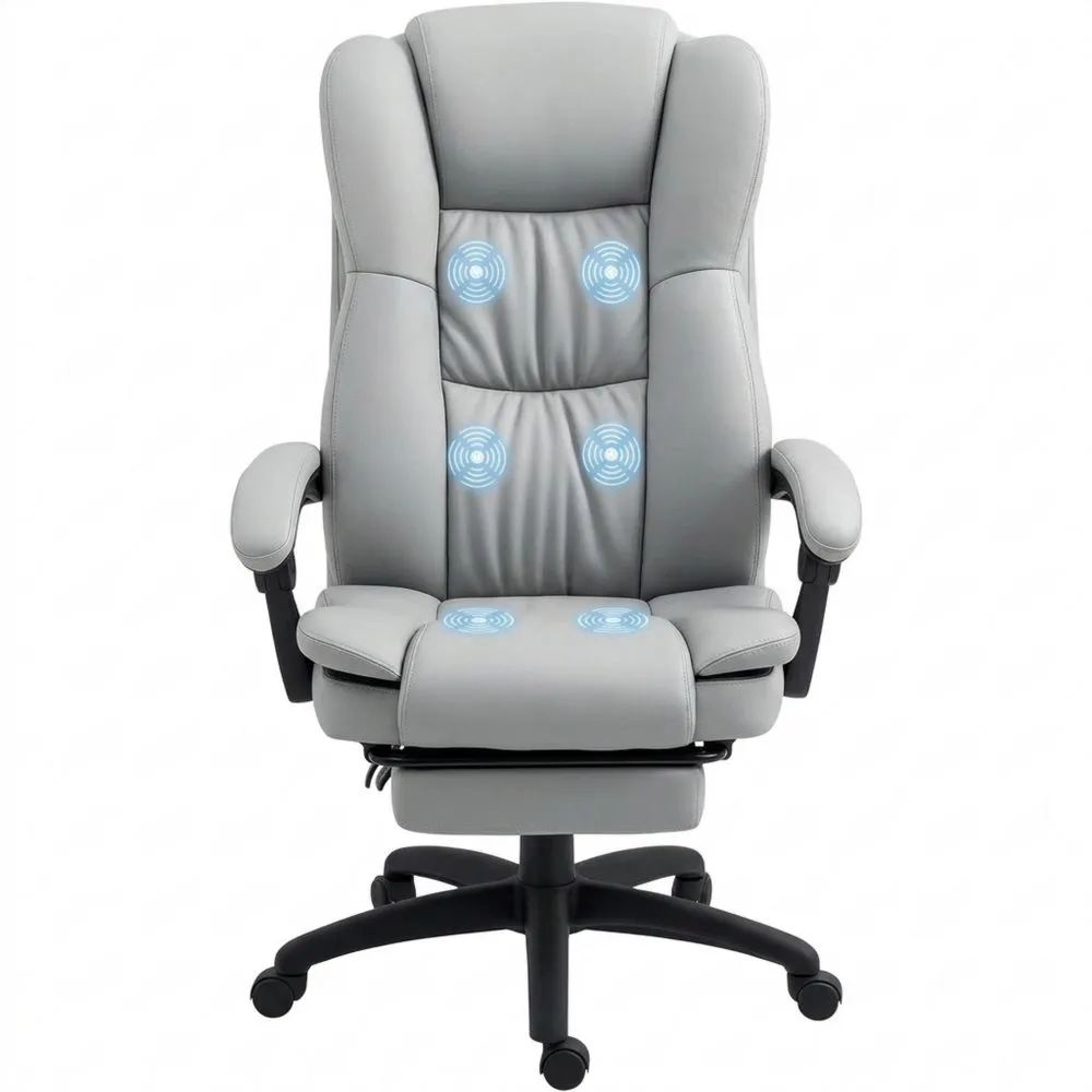 Silla de Oficina con Masaje, Respaldo Reclinado y Reposapiés
