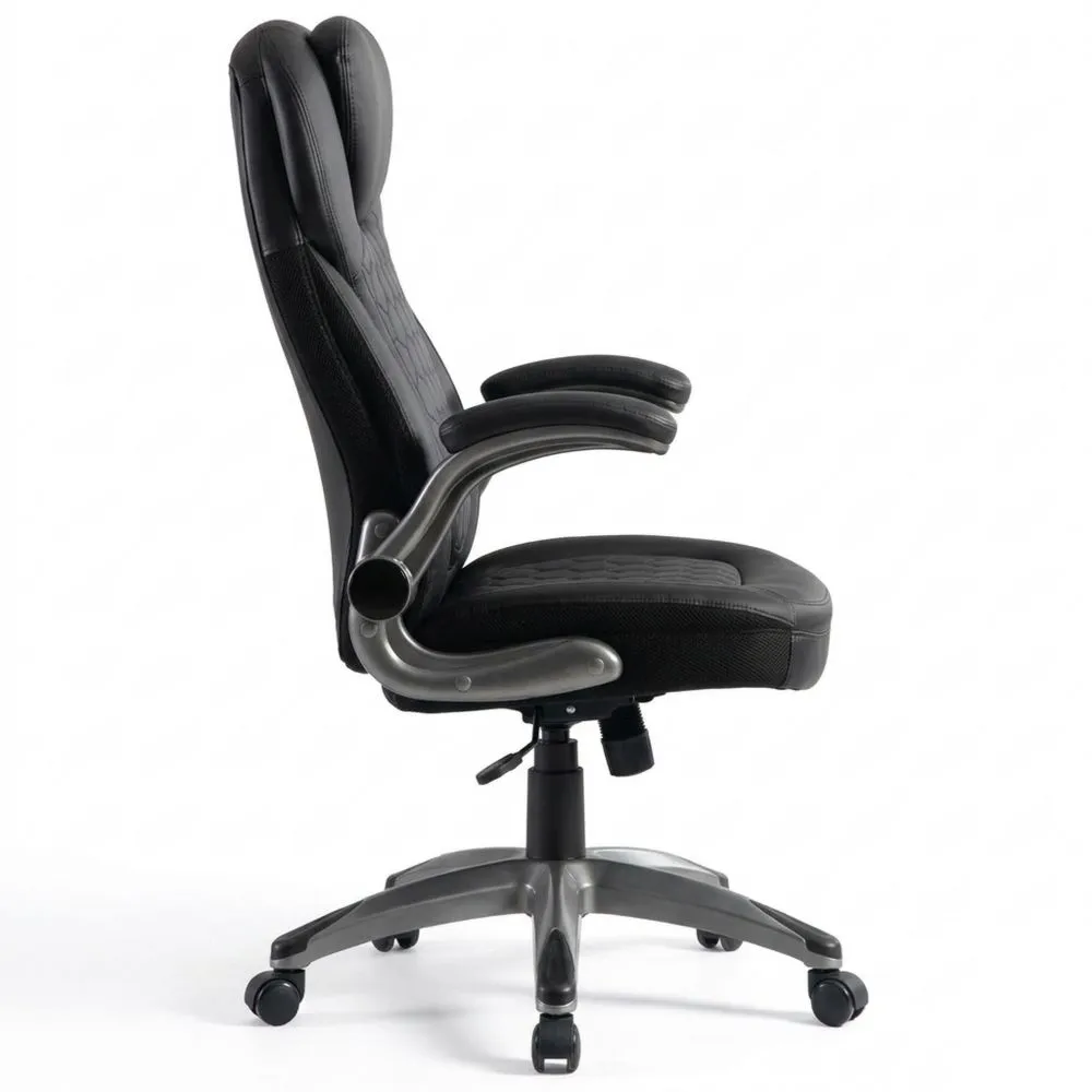 Silla Ergonómica de Oficina con Respaldo Alto y Brazos, Ajustable en Altura, Función de Balanceo y Giro, Color Negro