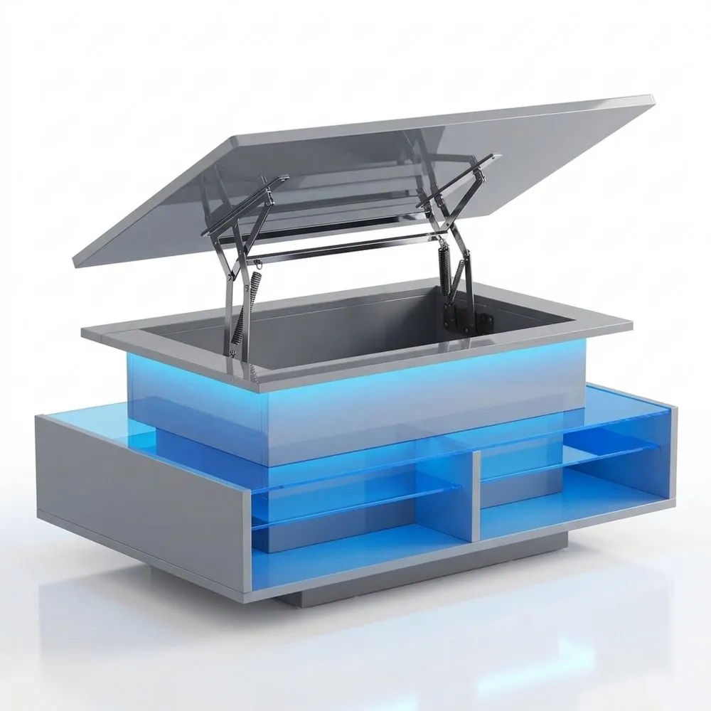 Mesa de Centro Brillante con Tiras LED y Almacenamiento