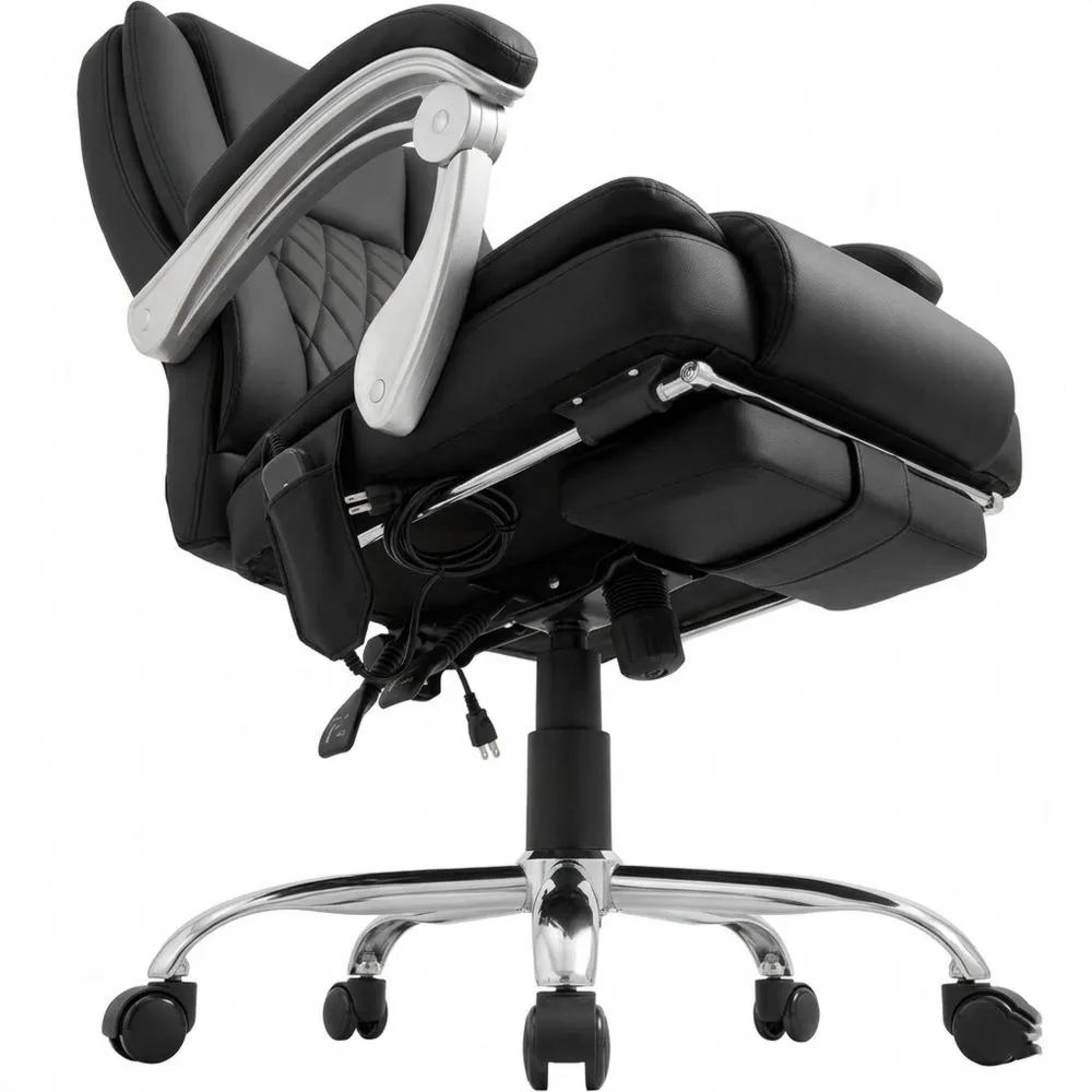 Silla de Oficina Ergonómica con Masaje, Calefacción y Reposapiés, Ajustable y Giratoria, Color: Negro
