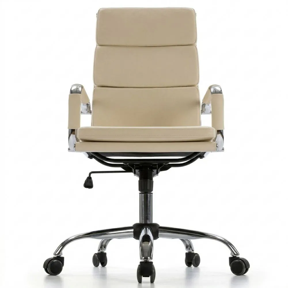 Silla de Oficina Reclinable Taupe, Cuero Sintético, Respaldo Grueso, Altura Ajustable, Diseño Ergonómico