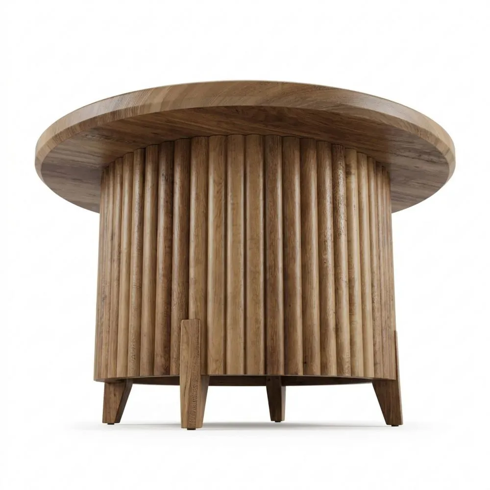 Mesa Auxiliar Redonda de Estilo Rústico con Base Metálica Estable y Tapa de Madera