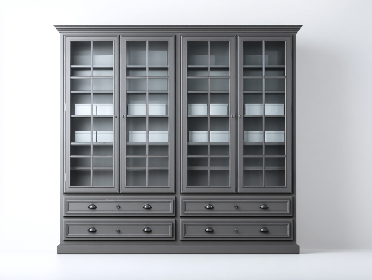 Bücherregal-Holz-Glas-228 x 42 x 214 cm-Grau-Klassischer Landhausstil-Codortahome