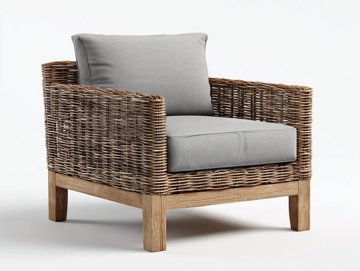 Polyrattan Gartensessel-Polyrattan-Stoff-Holz-88 x 82 x 76 cm-Braun-Grau-Moderner Outdoor Stil-Codortahome
