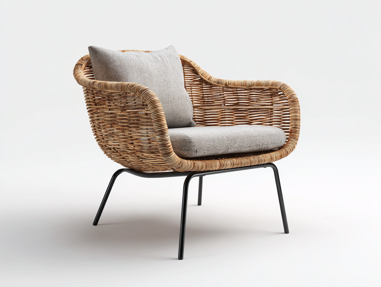 Polyrattan Gartensessel-Polyrattan-Stoff-Metall-83 x 75 x 78 cm-Natur-Beige-Schlanker moderner Stil-Codortahome