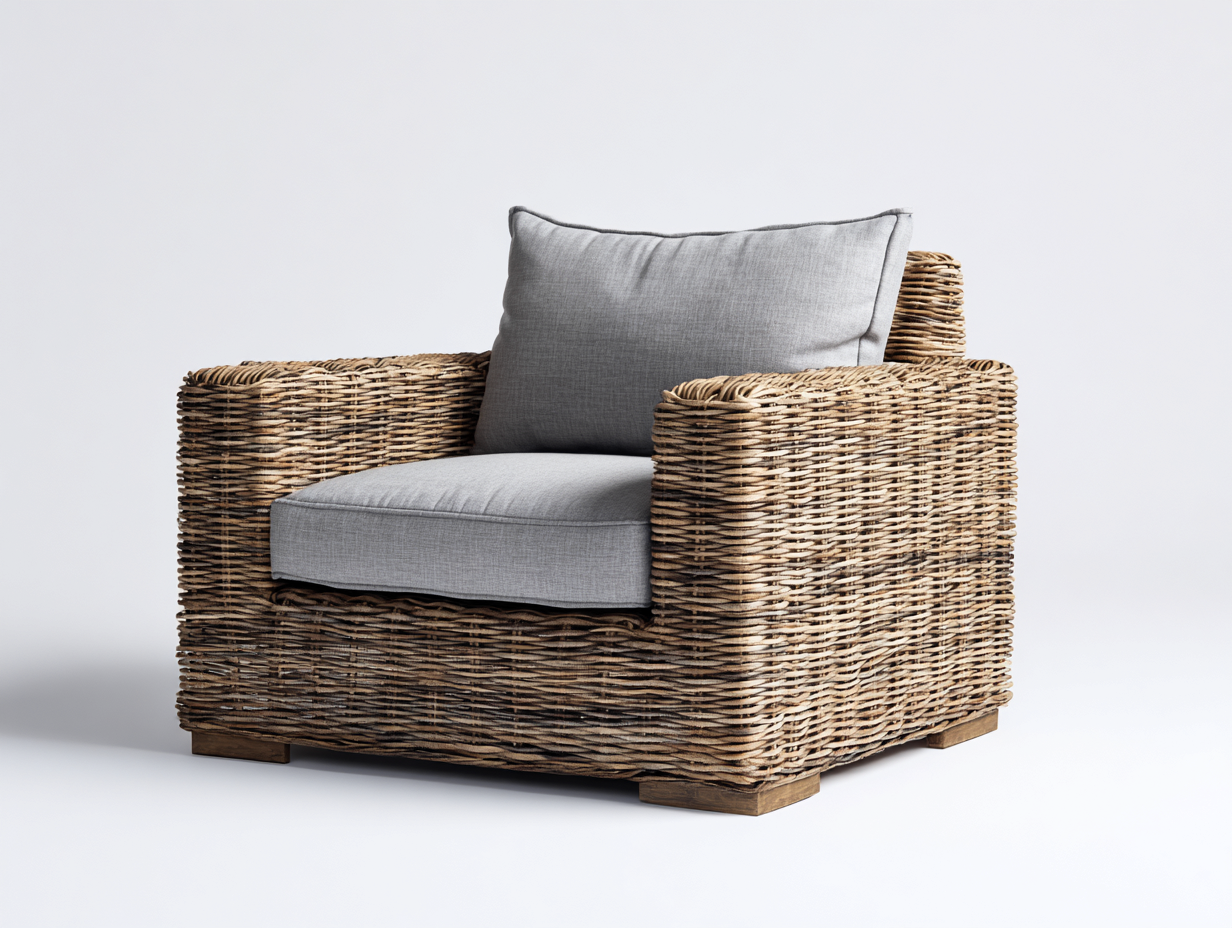 Polyrattan Gartensessel-Polyrattan-Stoff-Holz-91 x 85 x 77 cm-Natur-Grau-Moderner Lounge Stil-Codortahome