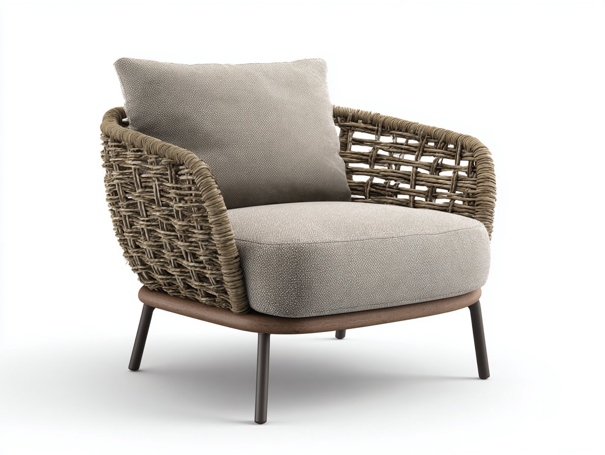 Polyrattan Gartensessel-Polyrattan-Stoff-Holz-86 x 80 x 74 cm-Natur-Beige-Moderner Outdoor Stil-Codortahome