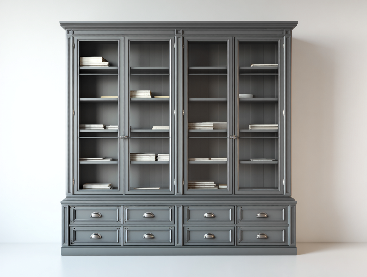 Bücherregal-Holz-Glas-236 x 44 x 218 cm-Grau-Eleganter Klassikstil-Codortahome