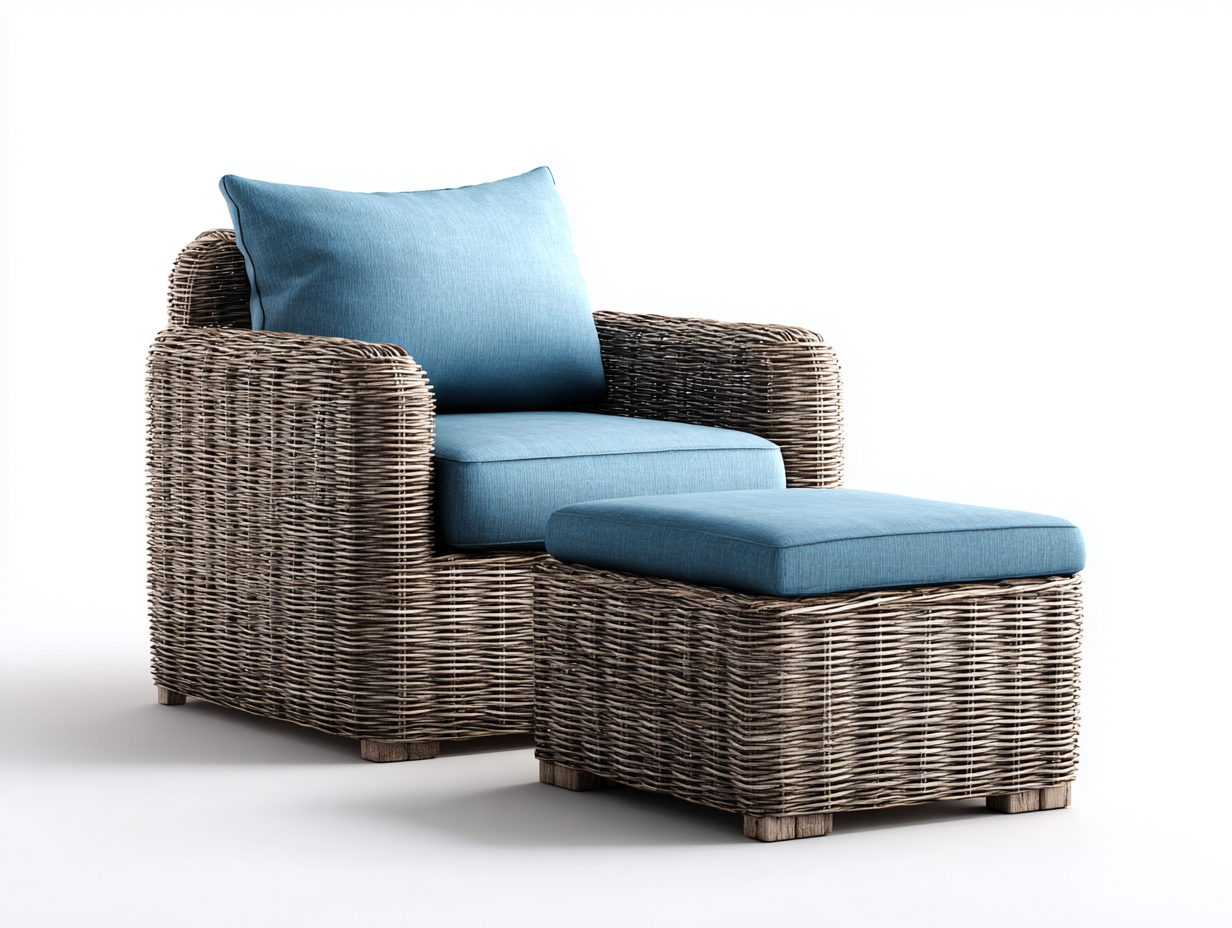 Polyrattan Gartensessel-Polyrattan-Stoff-Holz-90 x 84 x 77 cm-Braun-Blau-Moderner Loungestil-Codortahome
