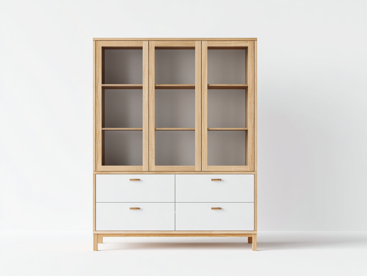 Bücherregal-Holz-Glas-186 x 40 x 192 cm-Natur-Weiß-Moderner Skandinavischer Stil-Codortahome