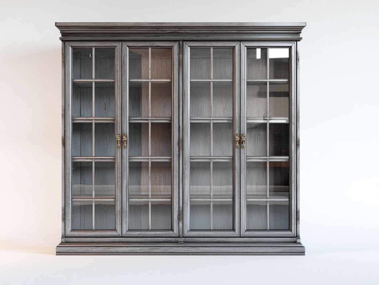 Bücherregal-Holz-Glas-214 x 43 x 205 cm-Grau-Rustikaler Klassikstil-Codortahome
