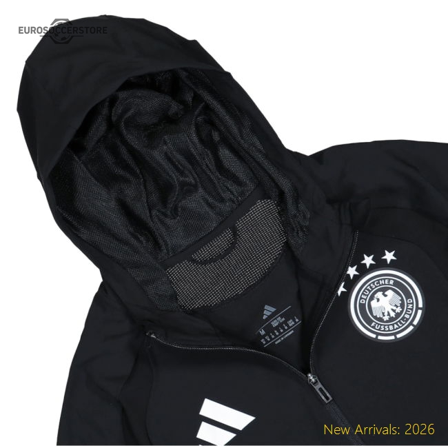 Germany 2026-2027 Germany Tiro Travel Full Zip Windbreaker Black-Jersey Chest: 2026 World Cup Soccer Kits