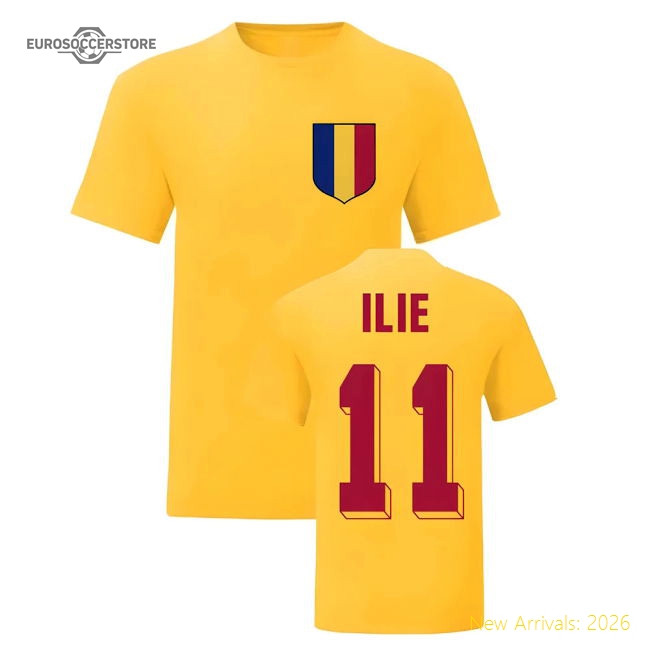 Romania Adrian Ilie Romania National Hero Fan Tee Yellow-Jersey Chest: 2026 World Cup Soccer Kits