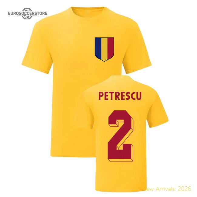 Romania Dan Petrescu Romania National Hero Casual T-Shirt Yellow-Jersey Chest: 2026 World Cup Soccer Kits