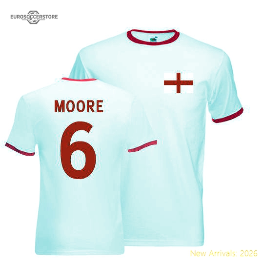 England Bobby Moore England Ringer Graphic Tee White-Red-Jersey Chest: 2026 World Cup Soccer Kits