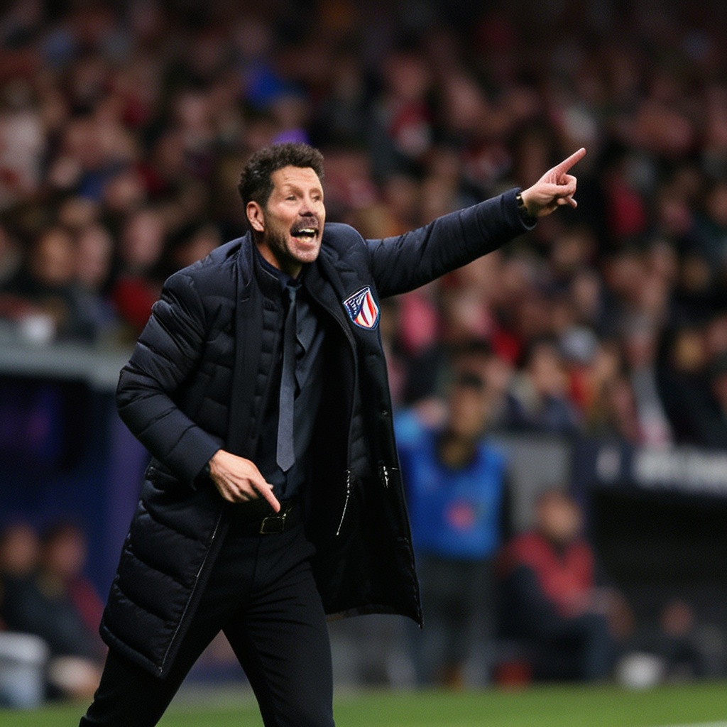 Diego Simeone Atletico Madrid coach shouting instructions on touchline