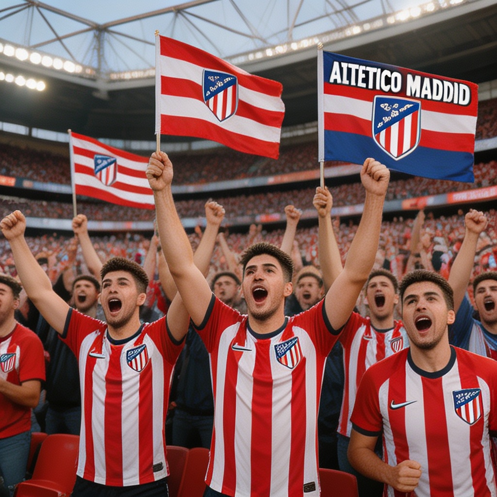 Atletico Madrid fans in Wanda Metropolitano waving flags