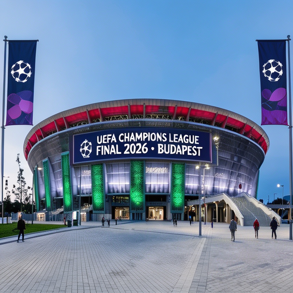 Budapest city streets decorated for Champions League final Puskas Arena