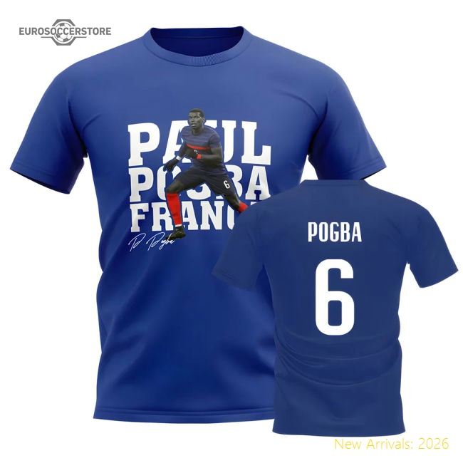 France Paul Pogba France Player Casual T-Shirt Blue-Jersey Chest: 2026 World Cup Soccer Kits