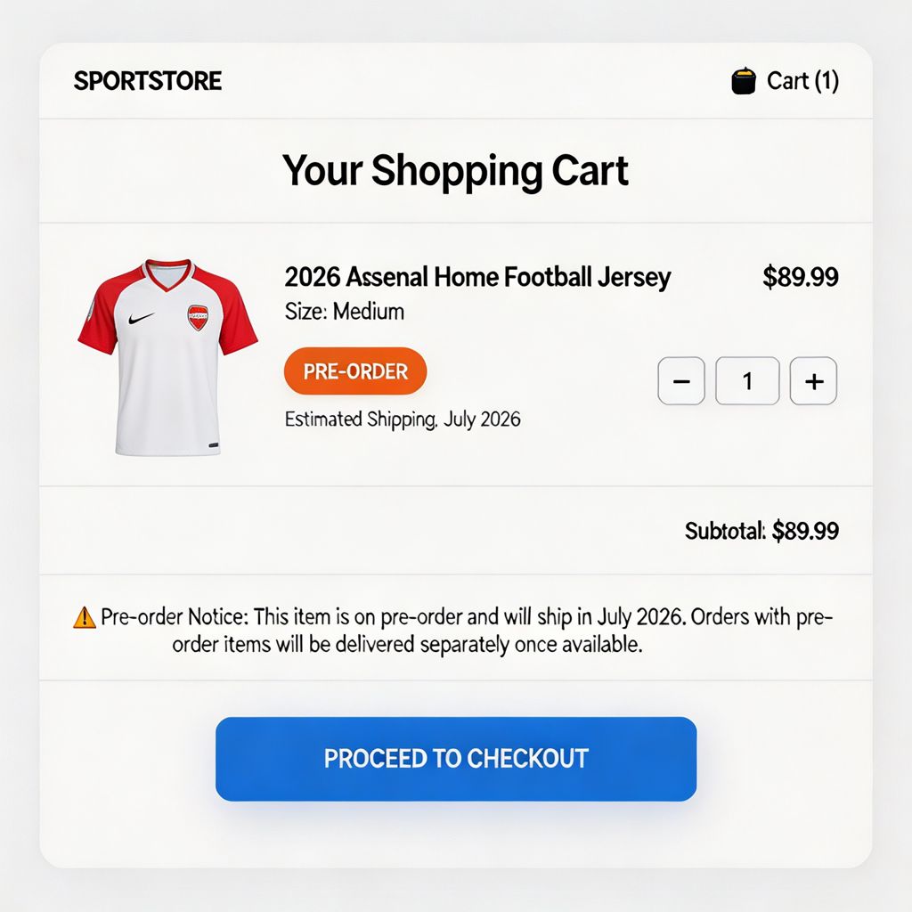 Online shopping cart with football jerseys pre-order