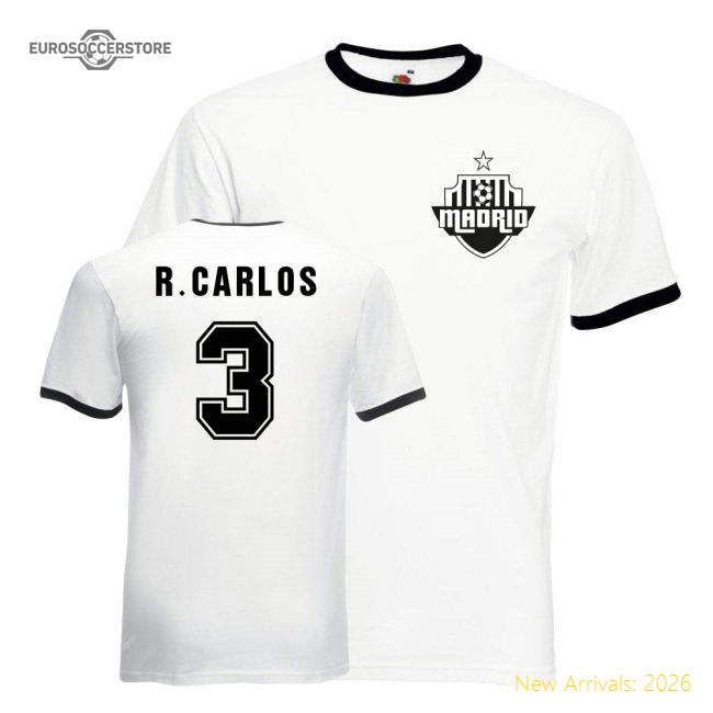 Real Madrid Roberto Carlos Real Madrid Ringer Tee (White-Black)-Jersey Chest: 2026 World Cup Soccer Kits