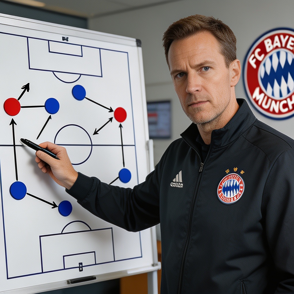 Thomas Tuchel Bayern Munich coach analyzing tactics on whiteboard