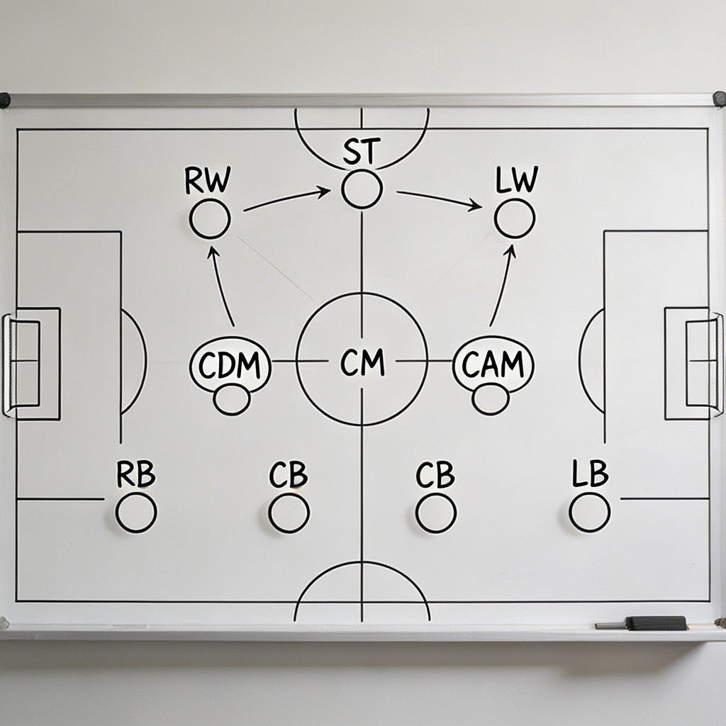 Football tactics board with 4-3-3 formation player positions