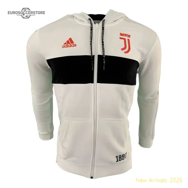 Juventus 2019-2020 Juventus Adidas 3S Full Zip Hoody (White)-Jersey Chest: 2026 World Cup Soccer Kits