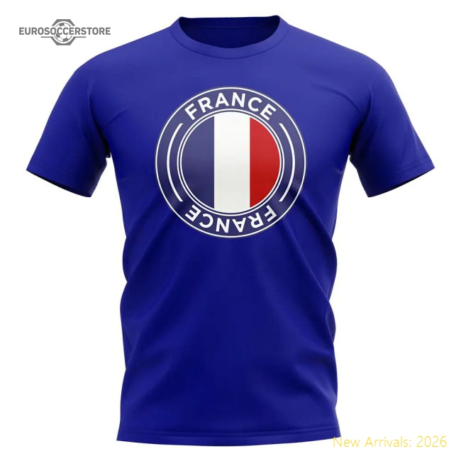 France France Football Badge Casual T-Shirt Royal-Jersey Chest: 2026 World Cup Soccer Kits