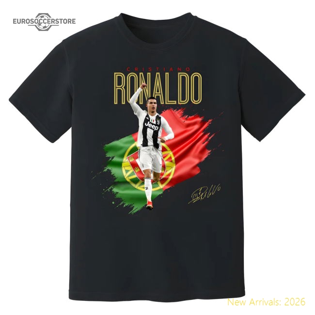 Juventus Cristiano Ronaldo Juventus Celebration T-Shirt (Black)-Jersey Chest: 2026 World Cup Soccer Kits