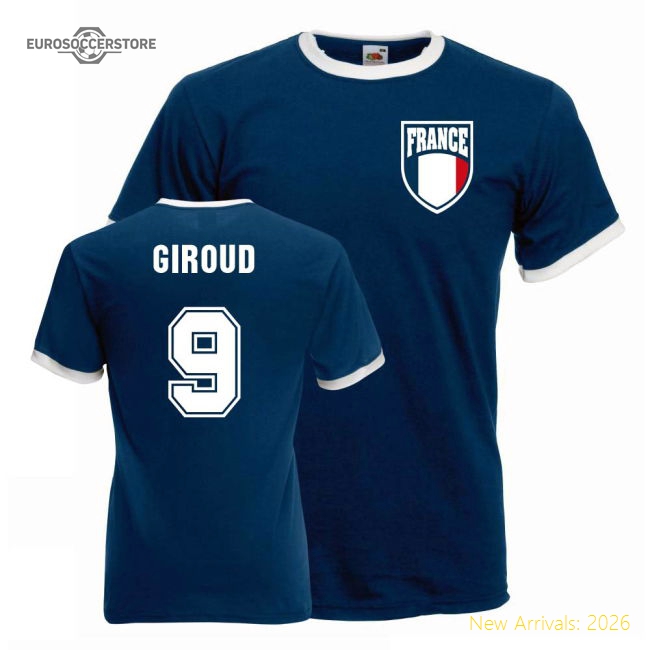 France Olivier Giroud France Ringer Casual T-Shirt Blue-Jersey Chest: 2026 World Cup Soccer Kits