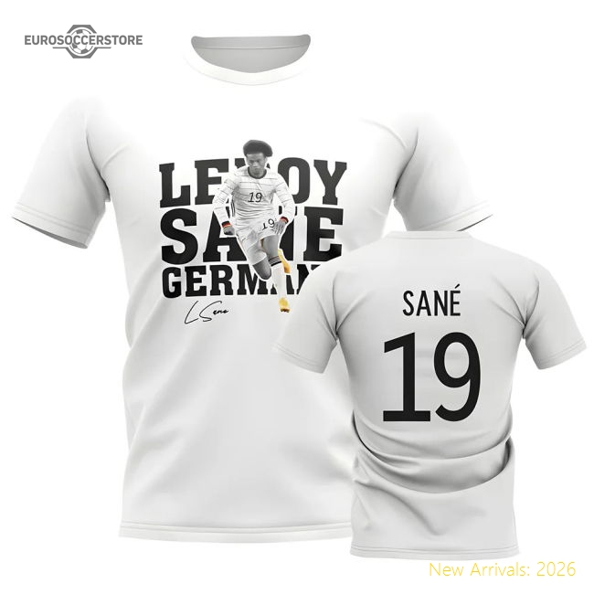 Germany Leroy Sane Germany Player Graphic Fan Tee White-Jersey Chest: 2026 World Cup Soccer Kits