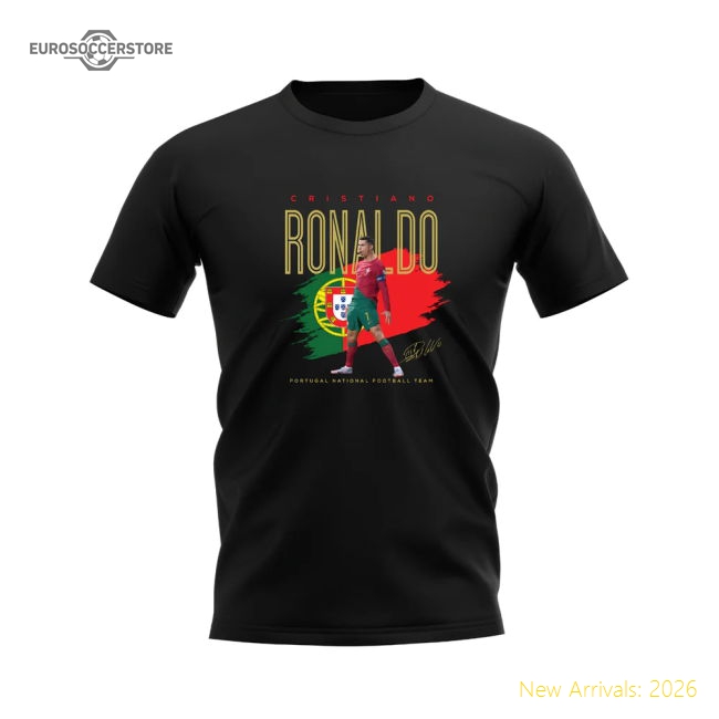 Portugal Cristiano Ronaldo Portugal Football Celebration T-Shirt (Black)-Jersey Chest: 2026 World Cup Soccer Kits