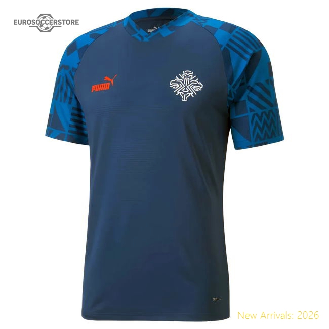 Iceland 2022-2023 Iceland Pre Match Football Jersey Blue-Jersey Chest: 2026 World Cup Soccer Kits
