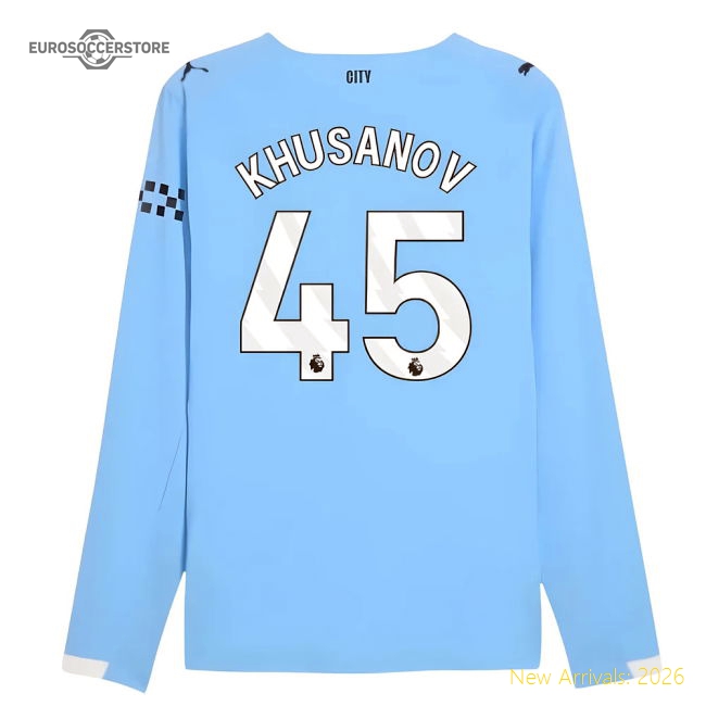 Man City 2025-2026 Home Kit Long Sleeve Player Version Jersey-Jersey Chest: 2026 World Cup Soccer Kits
