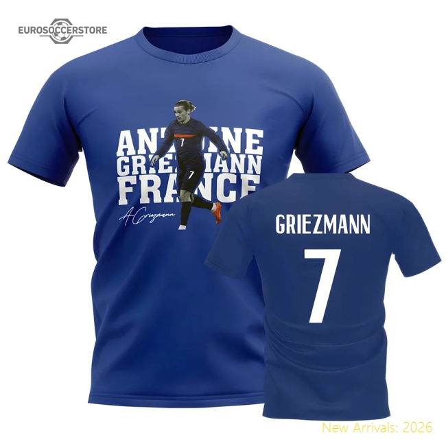 France Antoine Griezmann France Player Casual T-Shirt Blue-Jersey Chest: 2026 World Cup Soccer Kits