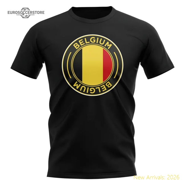 Belgium Belgium Football Badge Casual T-Shirt Black-Jersey Chest: 2026 World Cup Soccer Kits