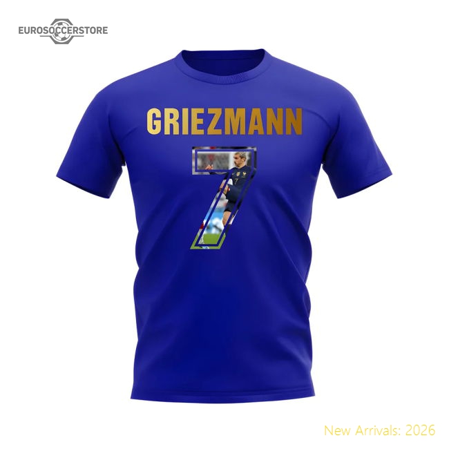 France Antoine Griezmann Name And Number France Fan Tee Blue-Jersey Chest: 2026 World Cup Soccer Kits