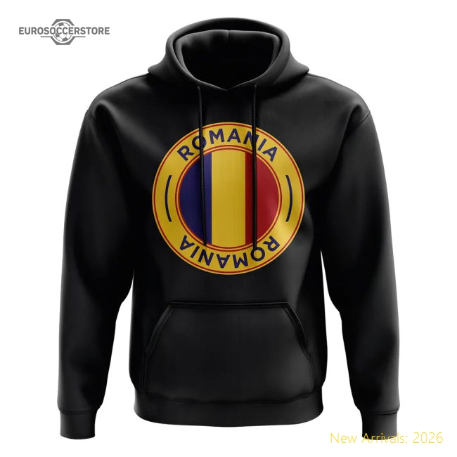 Romania Romania Football Badge Hoodie Black-Jersey Chest: 2026 World Cup Soccer Kits