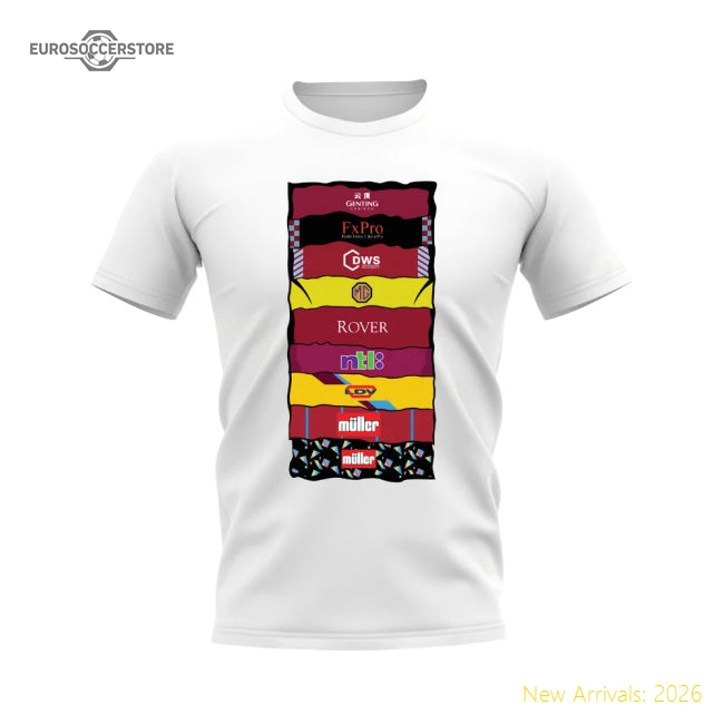 Club Teams,Aston Villa Aston Villa Shirt Sponsor History T-Shirt (White)-Jersey Chest: 2026 World Cup Soccer Kits