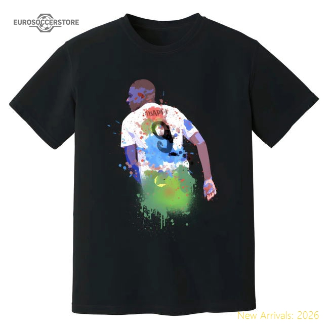 Real Madrid Kylian Mbappe Real Madrid Art T-Shirt (Black)-Jersey Chest: 2026 World Cup Soccer Kits
