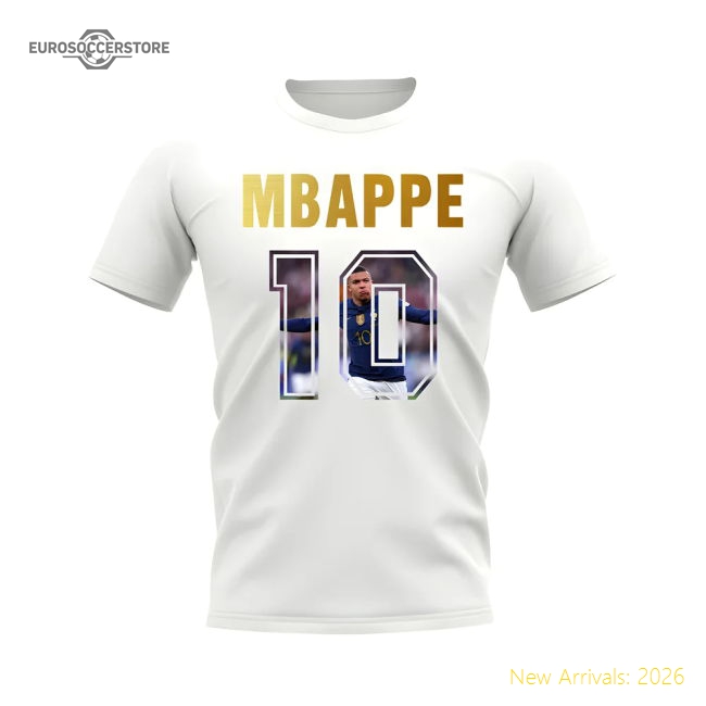 France Kylian Mbappe Name And Number France Casual T-Shirt White-Jersey Chest: 2026 World Cup Soccer Kits