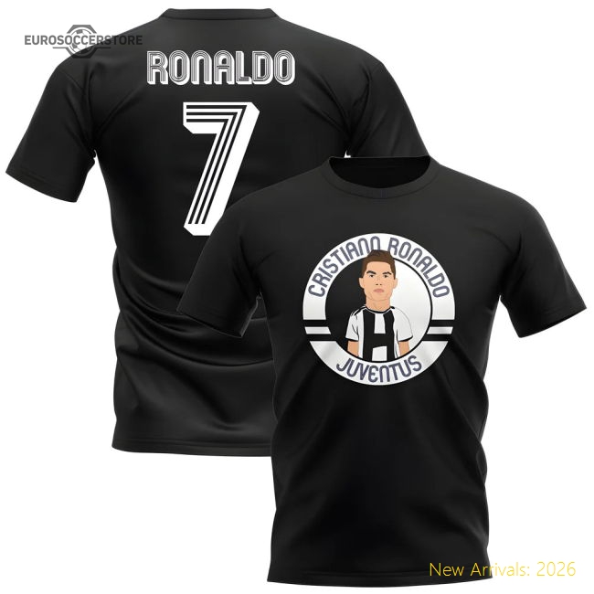 Juventus Cristiano Ronaldo Juventus Illustration T-Shirt (Black)-Jersey Chest: 2026 World Cup Soccer Kits
