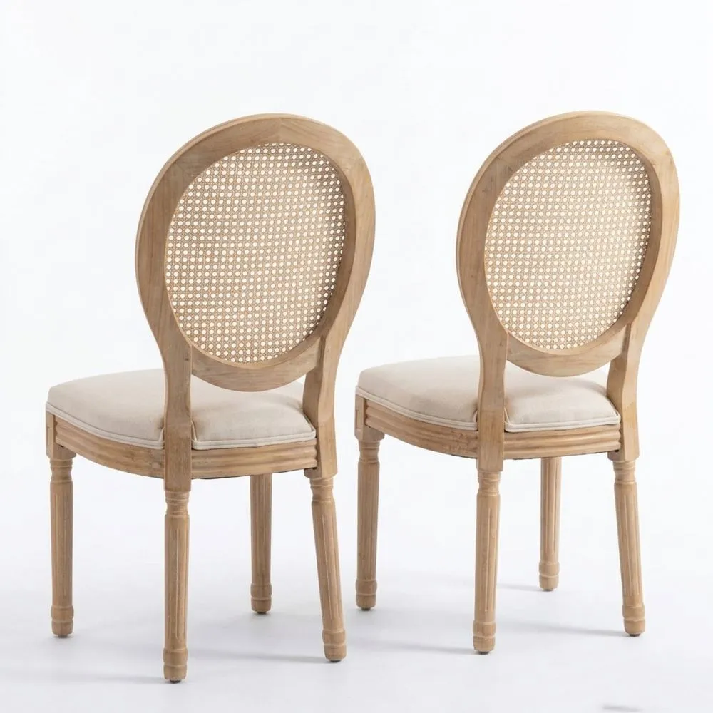 Juego de 2 sillas de comedor estilo retro con respaldo giratorio y patas de madera, ideal para cocina y dormitorio, beige