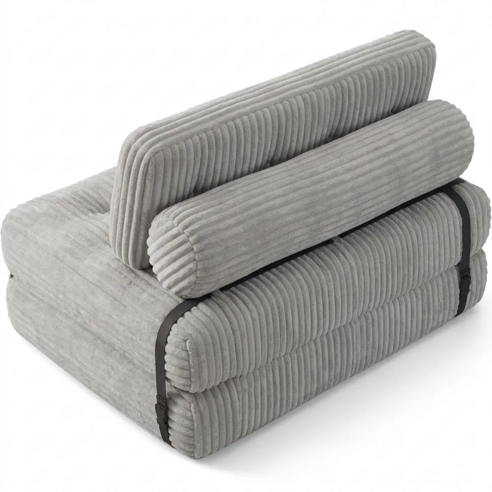 Sofá Cama Plegable para Dos Personas, Convertible sin Montaje, para Invitados y Espacios Pequeños, Tela de Corderoy con Relleno de Espuma, 200x130 cm (Gris Claro)