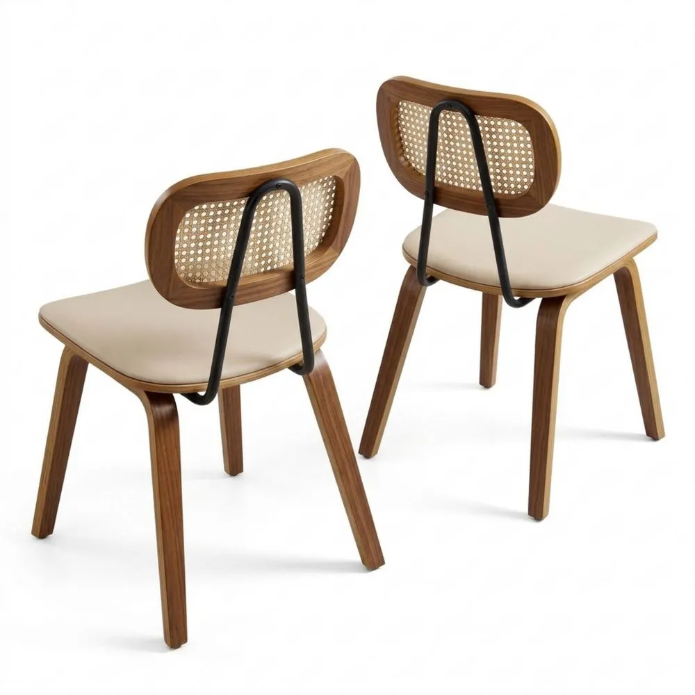 Sillas de Comedor de Madera con Respaldo, Rústicas de Ratán para Hogar o Restaurante